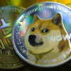 KATWIJK, NETHERLANDS - JANUARY 29: In this photo illustration visual representations of digital cryptocurrencies, Dogecoin and Bitcoin, are displayed
