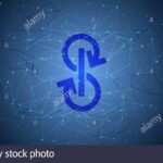 yearnfinance yfi token symbol of the defi project cryptocurrency theme on a blue polygonal background cryptocurrency logo icon 2CXY736