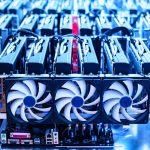 Bitcoin mining farm. IT hardware. Electronic devices with fans. Cryptocurrency miners.