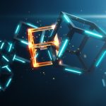 Blockchain technology on blue background - 3D Rendering